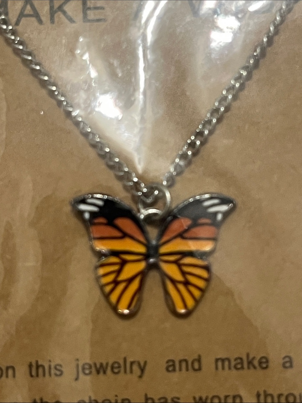 Monarch Butterfly Pendant Necklace in Orange and Black